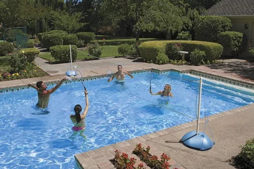 Vista 8 de Poolmaster 72862 Juego de bádminton para jardín, piscina, agua o césped, (incluye 4 raquetas y 4 volantes)