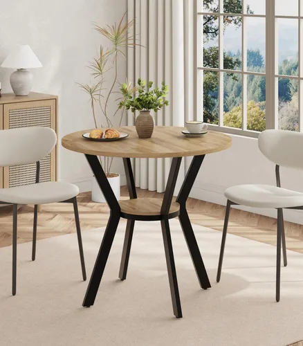 Vista 20 de MECHYIN Mesa de comedor redonda de 42 pulgadas para 2 a 4, mesa de cocina redonda de granja con estante de almacenamiento, mesa de comedor