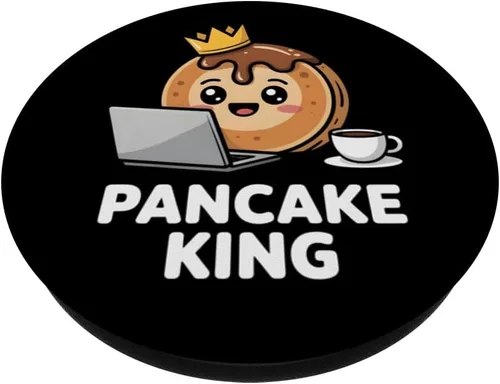 Vista 2 de Pancake King Funny Breakfast Lover Programmer Men Women Kids PopSockets Adhesive PopGrip