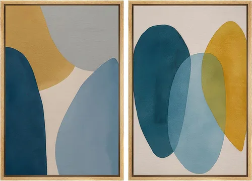 Vista 33 de Ashbrook - Set de arte de pared en lienzo enmarcado, tonos orgánicos de la tierra en beige y marrón con ilustraciones de trazos circulares, arte