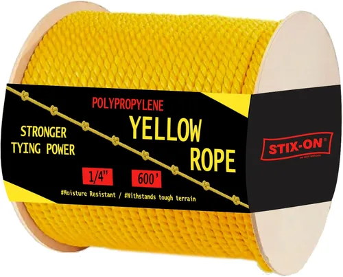 Vista 5 de Cuerda de polipropileno de 50 pies – Cuerda náutica torcida de 1/2 pulgada – Cuerda amarilla de servicio pesado resistente al aceite ideal