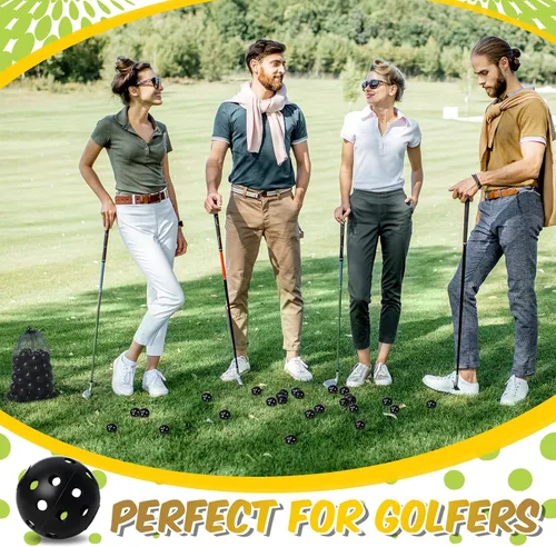 Vista 6 de MiniInflat Paquete de 80 pelotas de práctica de golf con vuelo limitado de 42 mm, pelota de entrenamiento de golf de plástico hueca con flujo