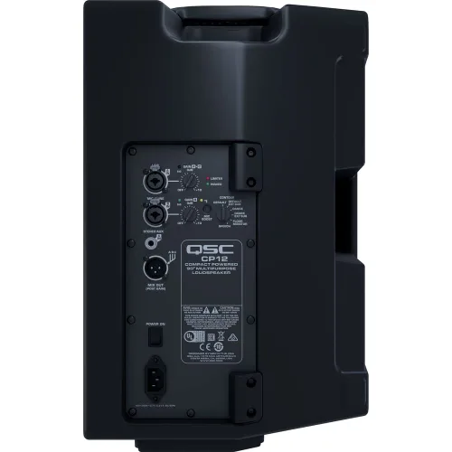 Vista 3 de QSC CP12 Altavoz bidireccional de 12 pulgadas y 1000 W con DSP (par) con soporte de altavoz de acero Auray SS-47S-PB con estuche y 2 cables XLR-XLR