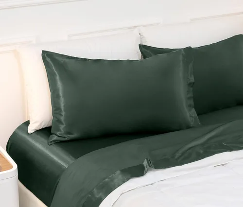 Vista 25 de Vonty 2 fundas de almohada de satén estándar – Fundas de almohada de 20 x 26 pulgadas, fundas de almohada negras para proteger la piel y el cabello
