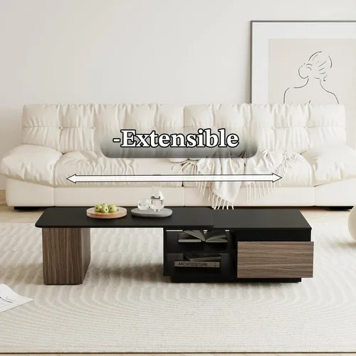 Vista 4 de Mesa auxiliar extensible rectangular de 48 a 66 pulgadas con cajones