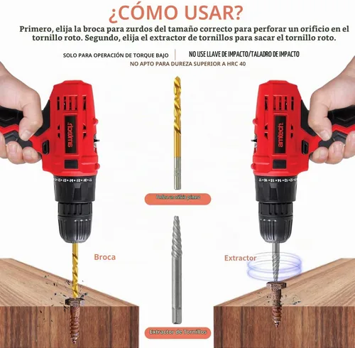 Vista 5 de Juego de extractor de tornillos, broca de mano izquierda de acero Cr-Mo 37# y acero HSS 6542 cobalto, herramienta de extracción reversa de pernos