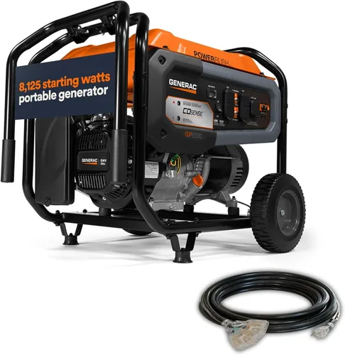 Vista 15 de Generac - Generador de gas portátil de 6,875 vatios de arranque, con EFI y kit de mango 5,500 Running Watts, Home Backup, RV Ready, Quiet, Long
