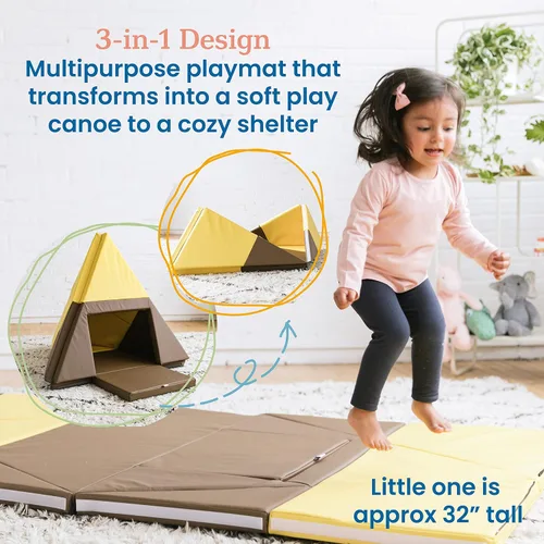Vista 4 de ECR4Kids SoftZone - Tapete de juego para campamento, canoa y secadora, tapete de juego para niños, color chocolate/amarillo