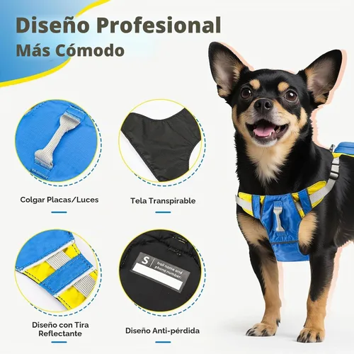 Vista 4 de Arnés para perro sin tirones, arnés retráctil 2 en 1 con bloqueo automático, malla reflectante transpirable y asa, juego de correa ajustable