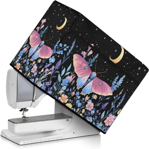 Vista 27 de Funda para máquina de coser de girasoles de otoño con prácticos bolsillos, cubierta protectora duradera acolchada contra el polvo, accesorios