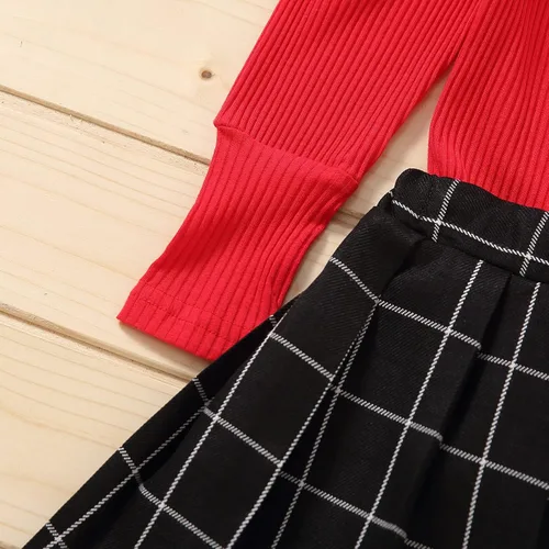 Vista 5 de 2 PCS Baby Girls Sweater Plaid Pleated Skirt Outfits Turtleneck Rib Knitwear Set Casual Clothes Set Toddler Kids