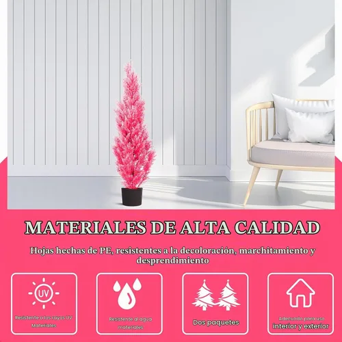 Vista 5 de Dos plantas artificiales rosas de 4 pies, árboles artificiales para interiores y exteriores, arbustos artificiales antirrayos ultravioleta, cedro