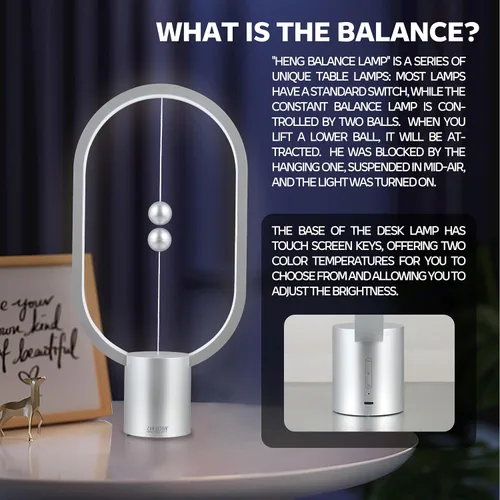 Vista 5 de Heng - Luz de equilibrio, lámpara de mesa LED alimentada por USB, creativa, luz nocturna con interruptor magnético, lámpara de mesa regulable