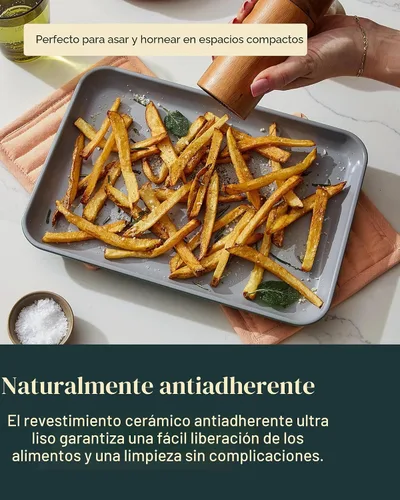 Vista 4 de Caraway Bandeja pequeña de cerámica antiadherente para hornear (9 x 13 pulgadas), no tóxica, sin PTFE ni PFOA, apta para horno, núcleo de acero Crema