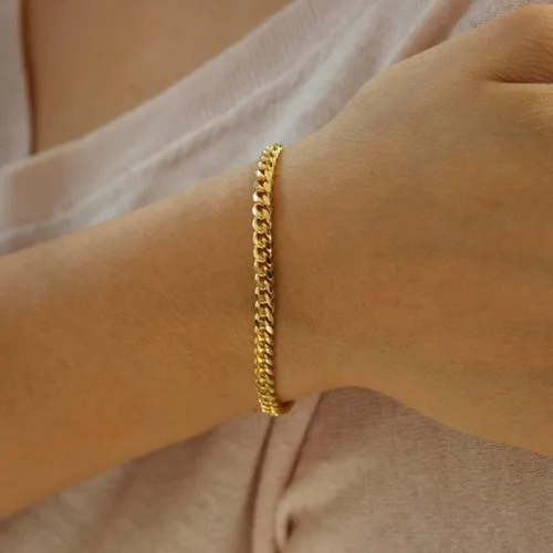 Vista 3 de Pulseras de cadena de perlas de oro de 18 quilates para mujer, ajustable, de acero inoxidable, delicada, fina caja de oro cubana, cadena