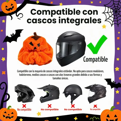 Vista 4 de VCOROS Cubierta de casco de motocicleta de calabaza de Halloween, cubierta de casco de cara completa esponjosa para paseos divertidos