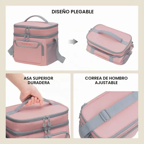 Vista 6 de EVERFUN Insulated Lunch Bag Soft Lunch Box for Men Dual Compartments Small Lunch Box Collapsible Waterproof Leak-Proof for Work