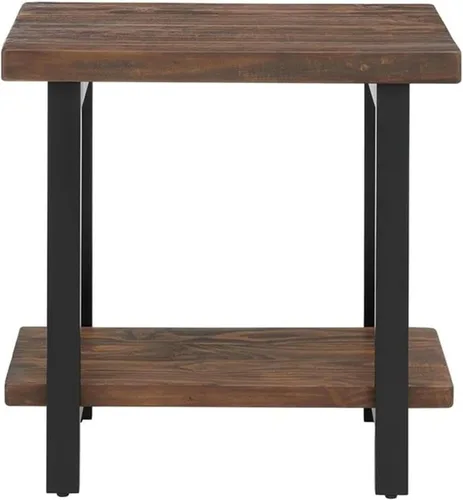 Vista 8 de Alaterre Furniture Pomona - Mesa auxiliar de madera maciza de 2 niveles con acabado natural y patas de metal, decoración moderna de granja