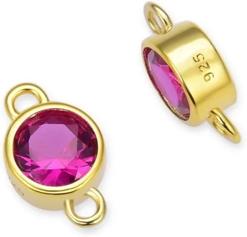 Vista 15 de Adabele - 2 unidades de plata esterlina chapada en oro real de abril con eslabones de piedra natal de abril de 0.16 pulgadas, conector de diamante