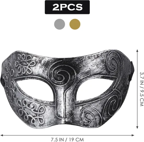 Vista 8 de PRETYZOOM 2 máscaras de máscaras para hombres y mujeres, máscara de guerrero griego romano, máscara veneciana para parejas, máscara de media máscara