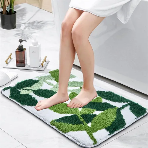 Vista 9 de Alfombras de Baño 17" x 24" Extra Suaves Verde Pequeña Alfombra de Baño Antideslizante Lavable a Máquina 3D con Mechones Bonita Alfombra de Hojas
