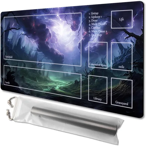 Vista 24 de MTG - Tapete de juego tamaño 24 x 14 pulgadas, bolsas de almacenamiento antideslizantes, ideal para entusiastas de los juegos de cartas, tapete