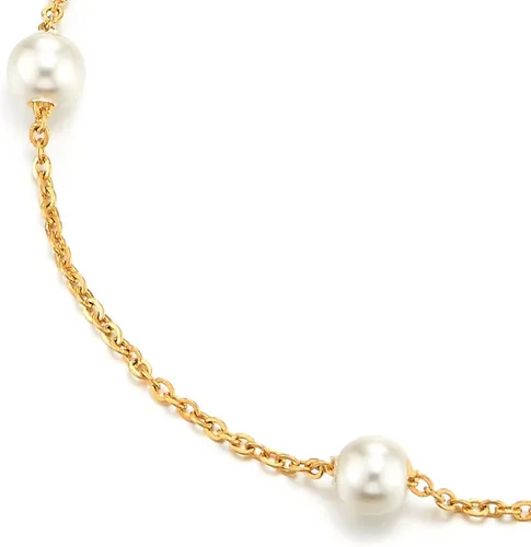 Vista 2 de Elegante pulsera tobillera de cadena de eslabones de acero inoxidable con dijes de perlas, ajustable