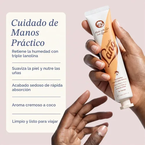 Vista 2 de Crema de manos Lanolips - Loción de lanolina con aceite de coco, manteca de karité y vitamina E - Crema para cutículas y manos para manos secas