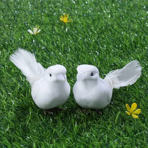 Vista 3 de HomeSoGood 2 palomas blancas de simulación, manualidades de pájaros artificiales, paloma de espuma para decoración del hogar, accesorios