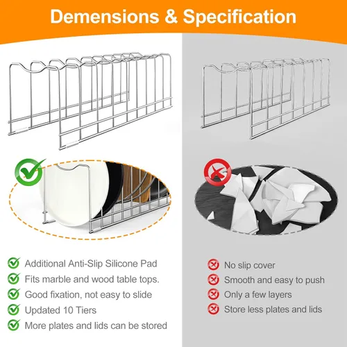Vista 6 de FLSEPAMB Organizador de tapa para ollas, soporte para tapa de olla de 10 niveles, adecuado para platos de platos, tablas de cortar, ollas