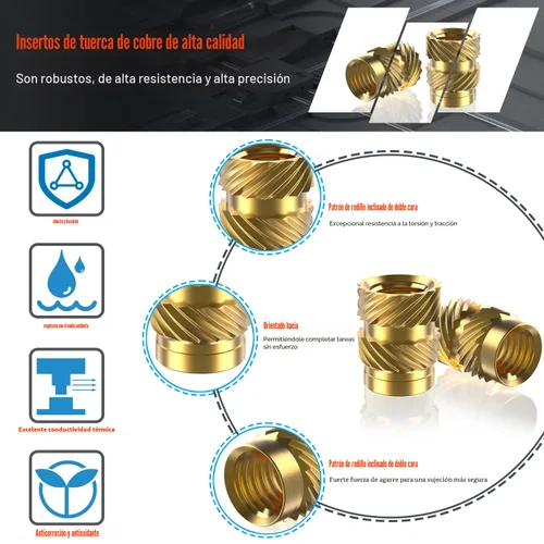 Vista 2 de 513 insertos roscados métricos con puntas de inserción de calor, M2 M2.5 M3 M4 M5 M6 Rosca hembra Kit surtido de tuercas moleteadas para plástico