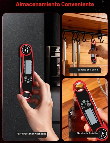Vista 6 de Termómetro digital de carne, termómetro de lectura instantánea para cocinar parrilla, freidora de barbacoa, pantalla impermeable y retroiluminada