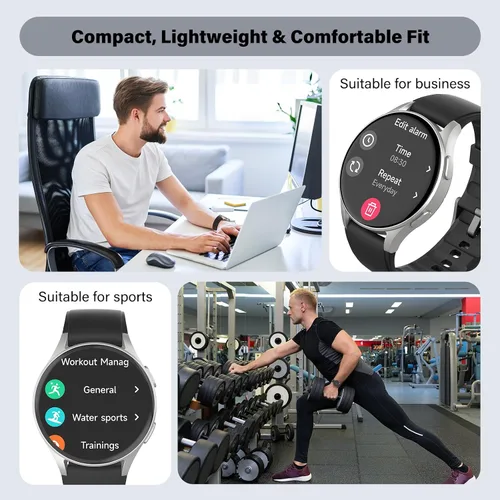 Vista 7 de Reloj inteligente para hombres y mujeres (respuesta/hacer llamadas) – AMOLED de 1.32 pulgadas negro mate rastreador de actividad con GPS y Alexa