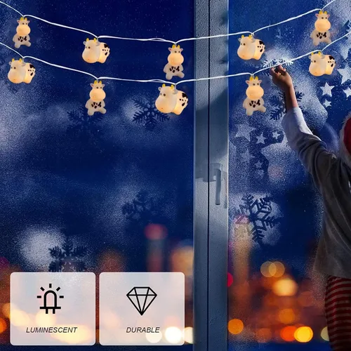 Vista 8 de Linda luz nocturna de vaca, de granja, con leche, vaca, funciona con pilas, 3M, 20 LED, decoración de hadas para niños, niñas, dormitorio