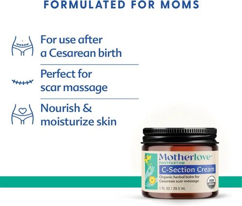 Vista 2 de Motherlove C-Section Cream (1 oz) Crema nutritiva orgánica para cicatrices a base de hierbas, alivia las molestias mientras minimiza la apariencia