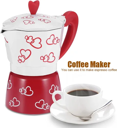 Vista 4 de Cyrank Moka - Estufa de aluminio, cafetera de café italiano, cafetera de moca, cafetera cubana para capuchino, café con leche (L)