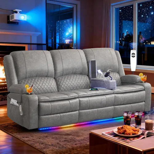 Vista 27 de Sofá reclinable de 3 plazas, sofá reclinable con consola elevable (tela, azul) Reclining Sofa with USB Removable Armrest, RV Sofa with Cup Holder