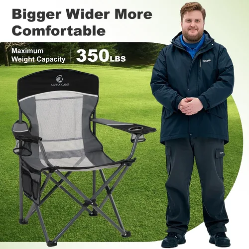 Vista 7 de LET'S CAMP Paquete de 2 sillas de campamento con respaldo de malla, portátil, plegable, resistente, para exteriores, 330 libras, silla de brazo Negro