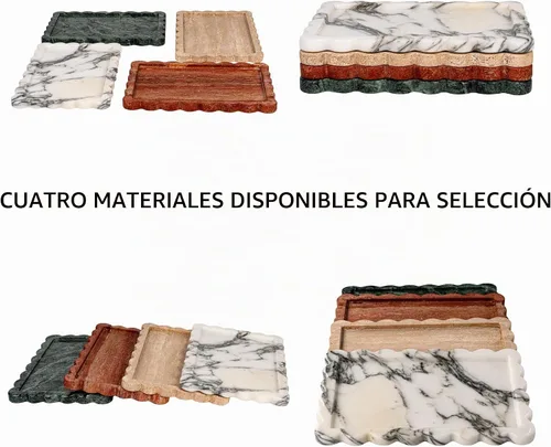 Vista 5 de Bandeja rectangular de mármol con borde ondulado para decoración del hogar para baño/cocina/tocador/aparador sin resina