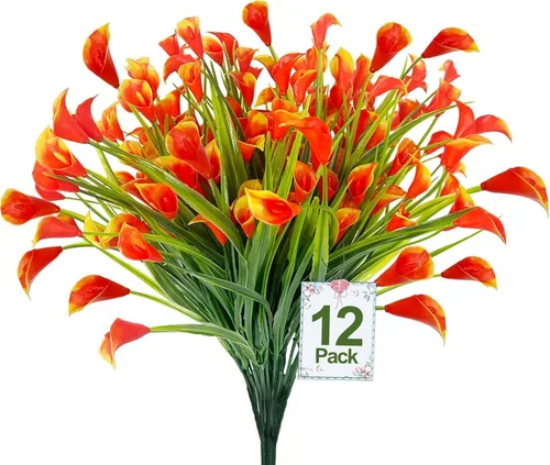 Vista 15 de TURNMEON 12 paquetes de flores artificiales de lirio de cala (240 cabezas), plantas falsas para exteriores, plantas falsas resistentes a los rayos