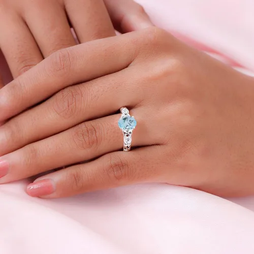 Vista 2 de Compra hermosos anillos de compromiso LC para mujer, piedra de topacio azul, plata de ley 925, piedra natal de amor, Metal, Topacio