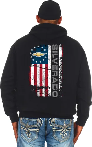 Vista 4 de JH DESIGN GROUP Sudadera con capucha para hombre con logotipo desgastado de 2 caras para Chevy Silverado