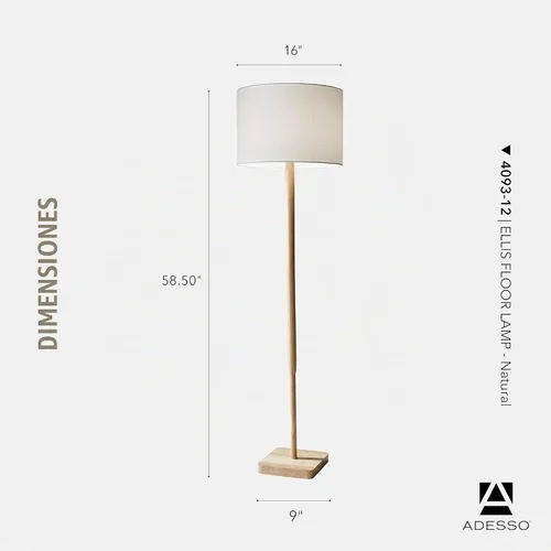 Vista 7 de Adesso Lámpara de pie con base de madera de caucho natural y pantalla de lino blanco, brillo ajustable de 3 vías, lámpara para dormitorio, sala