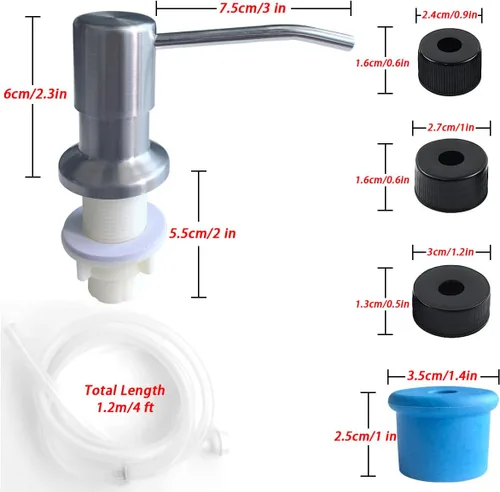 Vista 4 de Dispensador de jabón para fregadero de cocina, cabezal dispensador de jabón integrado de acero inoxidable con tubo de agua de silicona de 3.9 ft/4