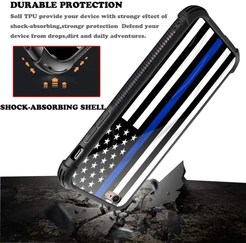 Vista 4 de Funda para iPhone 6s, diseño de bandera estadounidense de línea azul para iPhone 6, parte trasera de vidrio templado+funda protectora de TPU