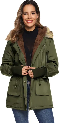 Vista 2 de Grace Karin - Abrigo con capucha para mujer (forro polar, con bolsillos). Chaquetas con bolsillos, parkas, abrigos., L, Verde