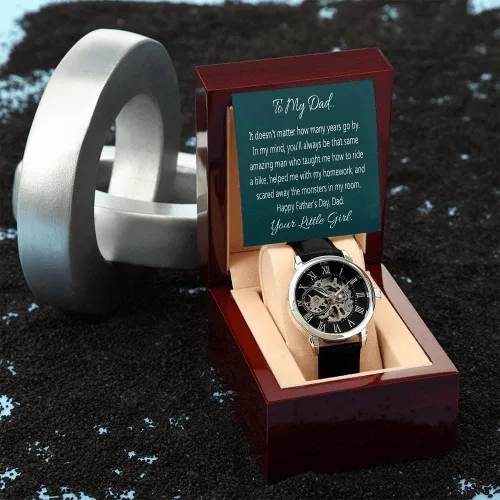 Vista 3 de Reloj para mi papá, regalo para papá de hija, reloj calado con tarjeta de mensaje para papá, regalo del día del padre de hija, reloj calado