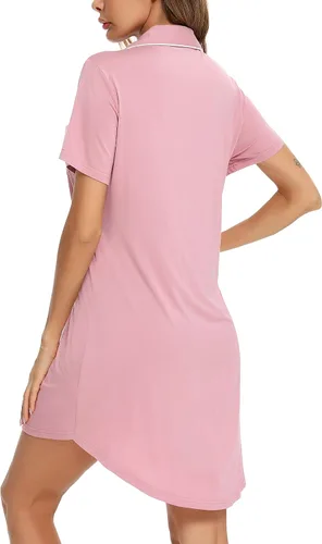 Vista 4 de FERDAT Camisón de pijama con botones para mujer, manga larga, talla S-XXL