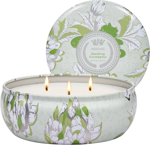 Vista 49 de M&SENSE Velas aromáticas de bayas cítricas, vela grande de lata de soja de 3 mechas, más de 40 horas de tiempo de combustión, cera vegana 100%
