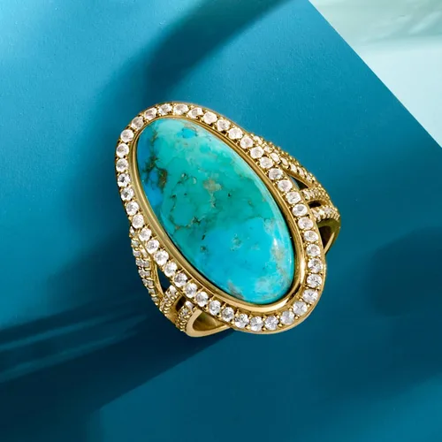 Vista 5 de Ross-Simons Turquoise and 1.30 ct. t.w. White Topaz Ring in 18kt Gold Over Sterling